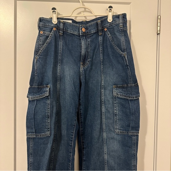 Gap ‘90’s Loose Fit Cargo Mid Rise Blue Denim Jeans Waist 30 Petite Women’s - Picture 4 of 13